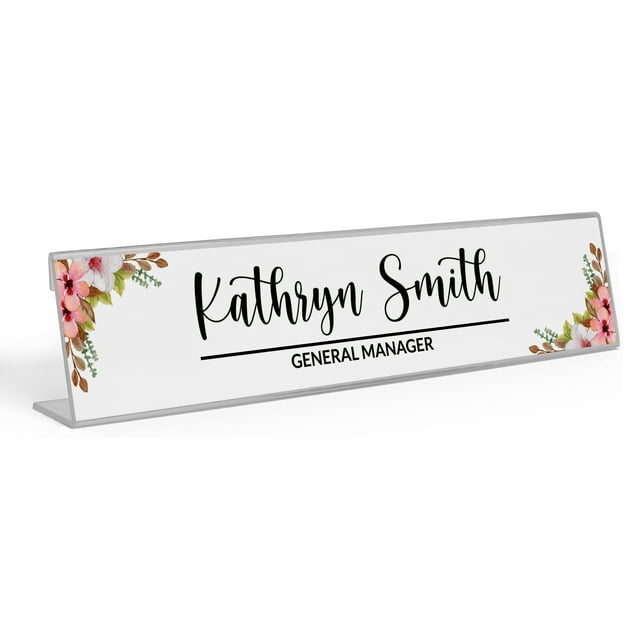 Printtoo Personalized Desk Name Plate Pretty Floral Custom Acrylic Office Desk Name Plate Accessory 2x10 Inches