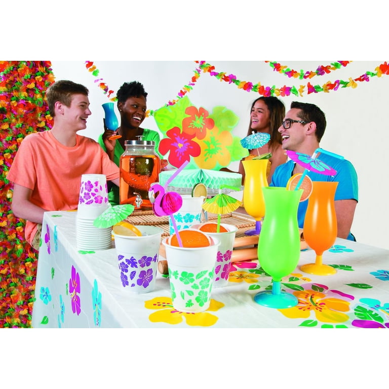 Fun Express Neon Plastic Hurricane Glasses, 14oz, Mix-and-Match