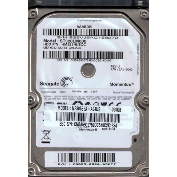 ST320LM000 HM321HI/SCC F/W: 2AJ10002 P/N: C8023-G82A-A3KFT Seagate 320GB