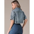 thumbnail image 4 of Unique Bargains Women's Short Sleeve Denim Jacket Cropped Jean Jackets Gray Blue XL, 4 of 7