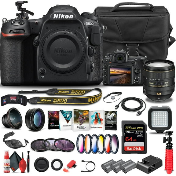 Nikon D500 DSLR Camera 20.9MP with 16-80mm Lens 4K Video Advanced Bundle (International Model)
