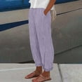 thumbnail image 4 of Cotton Linen Pants Women Summer For Casual Stripe Print Side Trendy Baggy Elastic Waist Comfy Trousers Straight Leg Pants For Women, 4 of 5