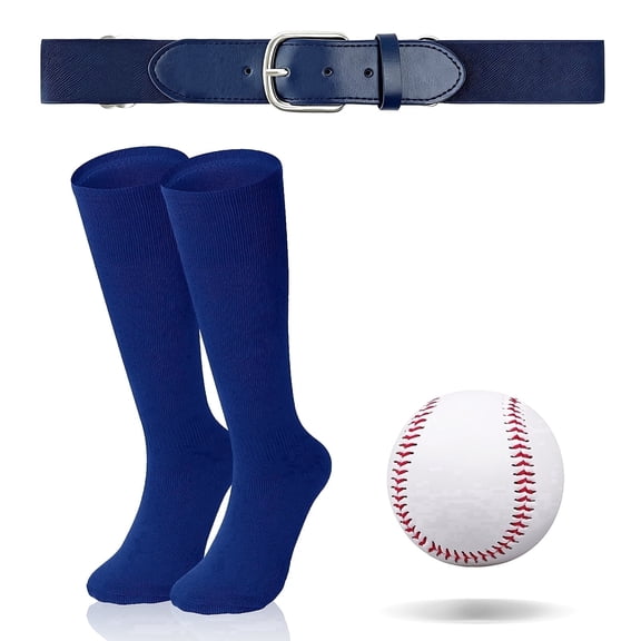 Amaopus Youth Baseball Socks and Belt Combo Set, Cotton Breathable Adjustable Belt for Boys Toddler, Kids Softball Tee Ball Equipment for Practice & Game Day, Blue