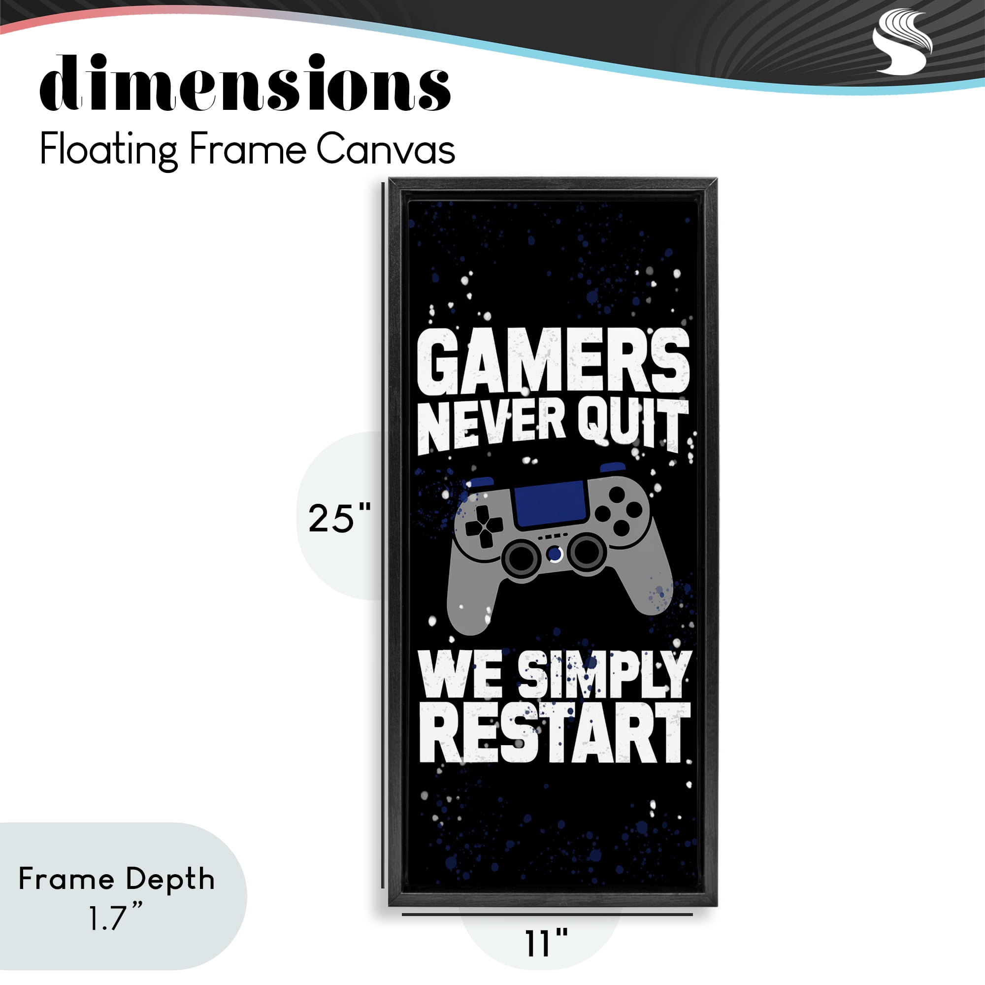 Stupell Industries Never Quit Simply Restart Black Framed Floater Canvas Wall Art, design by Kim Allen