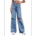 thumbnail image 1 of Women's Ripped Jeans High Waisted Distressed Baggy Straight Wide Leg Pants Middle Blue S, 1 of 10
