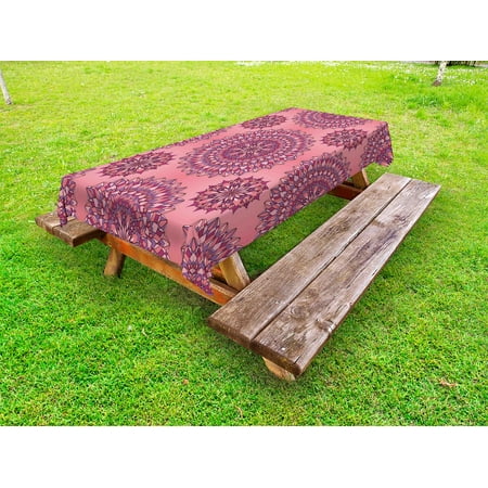 

Purple Mandala Outdoor Tablecloth Ancient Filigree Art Inspired Ethnic Bohemian Kitsch Oriental Display Decorative Washable Fabric Picnic Tablecloth 58 X 120 Inches Coral Fuchsia by Ambesonne