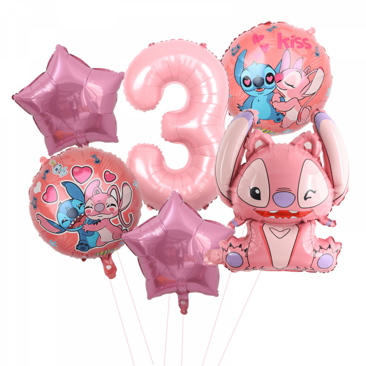 YOSENING 6PCS Cute Cartoon Stitch Birthday Foil Balloons for Girls, Baby Shower, Kids Party Decor QQH624-3053