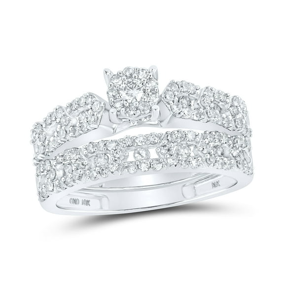 10K White Gold His Hers Round Diamond Cluster Matching Wedding Set 1-3/8 Cttw, Womens Size: 5-10, Mens Size: 7-13