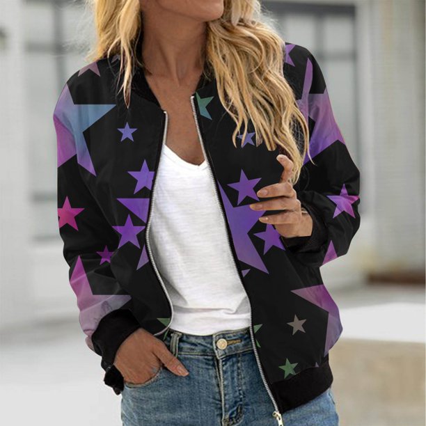 Abrigo informal de manga larga sin capucha y chaquetas para mujer, abrigo informal de moda con estampado y bolsillo con cremallera, abrigo de poliéster para mujer