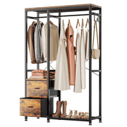 GIKPAL 72.8 Clothes Rack, 2 Drawers Garment Rack with 4 Hooks Freestanding Closet Organizer, 2 Hanging Rods Portable Wardrobe Organization for Bedroom Living Room, Rustic Brown