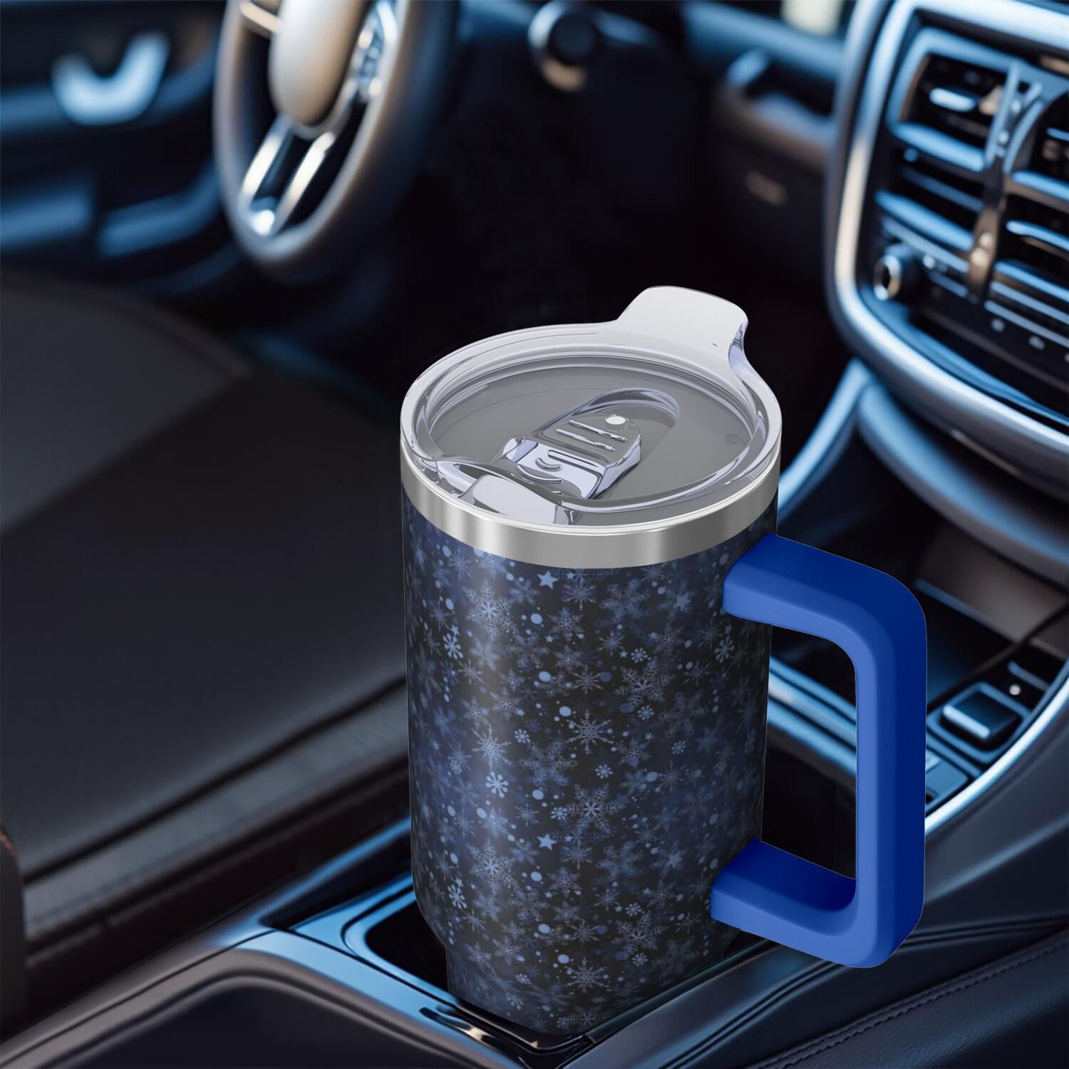 Dark Blue Christmas Snowflake Pattern Tumbler with Handle and Lid,40oz Double Wall Vacuum Insulated Tumbler,Cups Gift for Women and Men