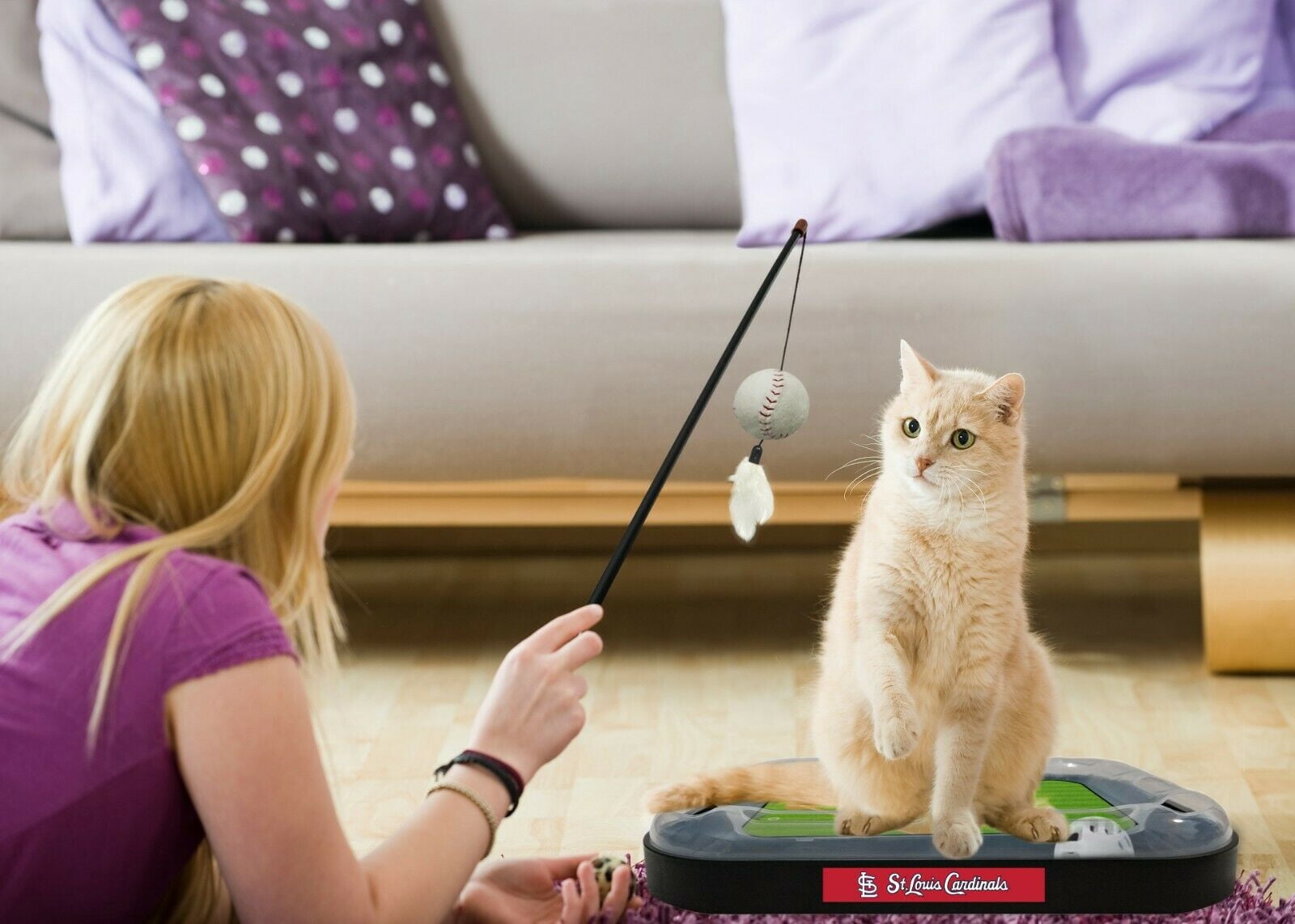 MLB St. Louis Cardinals CAT Scratcher Mat Toy with Catnip Plush & Feather Cat Toy 5-in-1 Kitty Toy