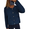 thumbnail image 2 of Women Knit Cardigan Sweaters Fall Fashion Long Sleeve Button Down Trendy Casual Jacket Winter Clothes Dark Blue S, 2 of 7
