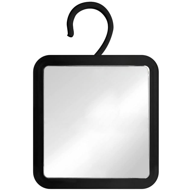 MIRRORVANA Espejo de ducha colgante sin niebla para afeitarse con gancho giratorio 360 – antivaho e inastillable superficie de 6.3 x 6.3 pulgadas (negro)