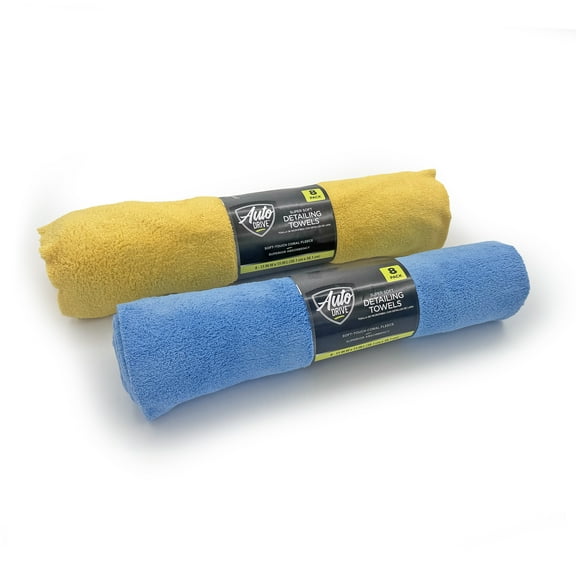 Auto Drive Coral Fleece Multi-Purpose Microfiber Towel, Cleaning, Detailing, 8 Count, Blue & Yellow