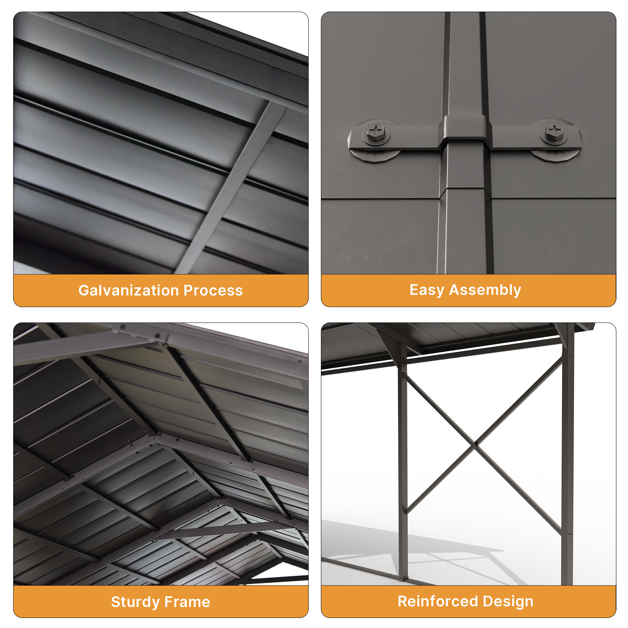 Gotland 12FT x 22FT Heavy Duty Metal Carport, Outdoor Garage Car Shelter with Reinforced Steel Frame, Galvanized Metal Roof, Weather-Resistant Canopy for Cars, Trucks, Boats, and Tractors
