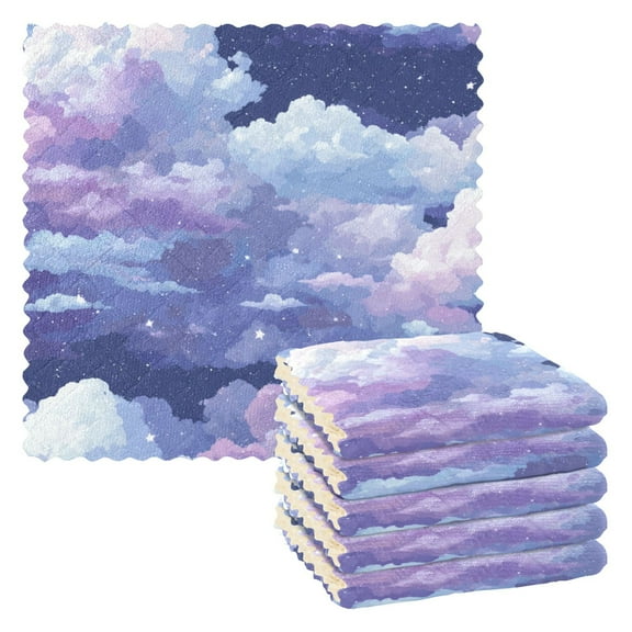 6 Pieces of Kitchen Towels 11x11Inch Kitchen Dish Cloths Kitchen Dish Towels Reuseable Cleaning Cloths Purple Sky
