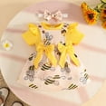 thumbnail image 4 of CAUYDY Newborn Baby Girls Summer Clothes Short Sleeve Romper & Overall Dress & Bow Headband 3PCS Set for Little Girl Toddler 0 3 6 9 12 18 Months (Sizes 3-6 Months,H3-Yellow), 4 of 5