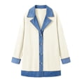 thumbnail image 4 of Hvot&aat Womens Denim Collared Patchwork Ribbed Jacket Button Down Long Sleeve Slim Fit Sweatshirt Cardigan, 4 of 4
