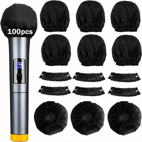 ACDANC 100-Pack Disposable Microphone Covers, Non-Woven, Odorless, Windscreen & Pop Filter Protective Caps for Handheld Karaoke Microphones, Black