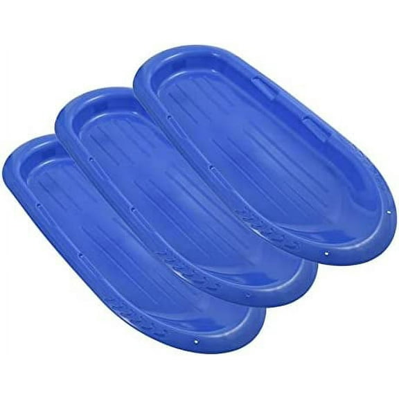 Superio Toboggan Snow Sled for Kids and Adults, Pack of 3 Heavy Duty Plastic Sliders for 2 Riders with Handles and Holes for Pull Ropes- (Ropes Excluded), 48 Inches
