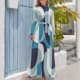 thumbnail image 4 of Vestido largo con estampado retro abstracto en azul huevo de petirrojo, vestido de noche elegante y chic para boda, vestido de noche para verano 2024 para mujer, 4 of 5