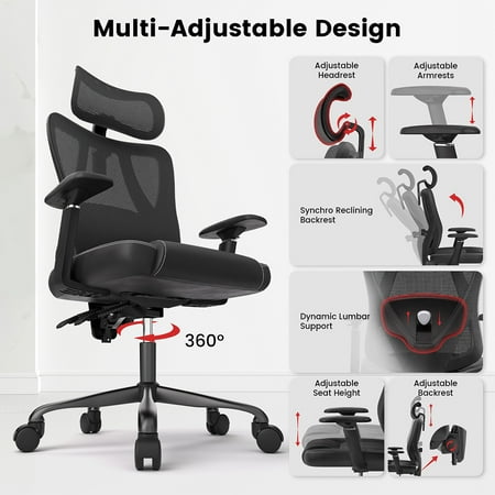 ACGAM - Ergonomic Mesh Gaming Chair with Lumbar Support - Black
