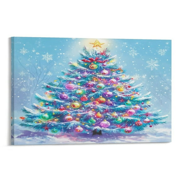 Stunning Christmas Tree with Snowflakes Wall Art for Bathroom Christmas Tree Living Room Art Canvas Wall Art for Home Office Bathroom Decoration Canvas Print 08x12inch Framed Artwork