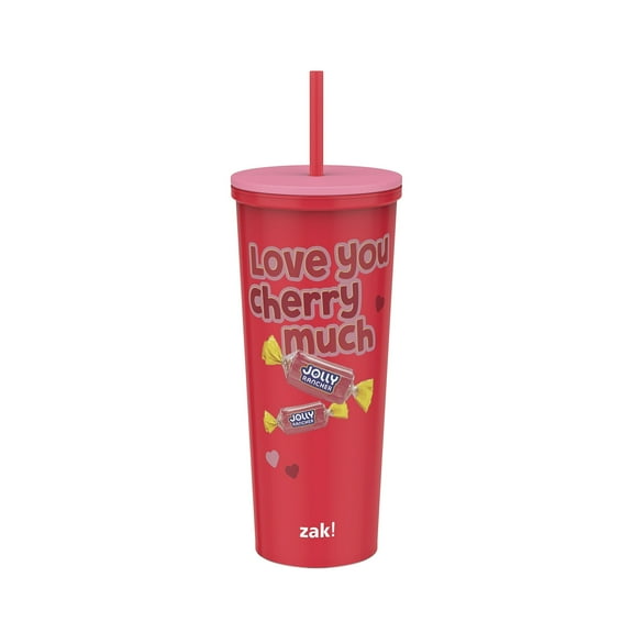 Valentine's Day 22 oz Plastic Jolly Rancher Insulated Tumbler w/ Straw - "Love You, Cherry Much"