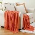 thumbnail image 3 of Orange Throw Blanket with Fringe,Salmon Knit Bed Throws,Fall Blanket for Couch Bed,50"x60", 3 of 8