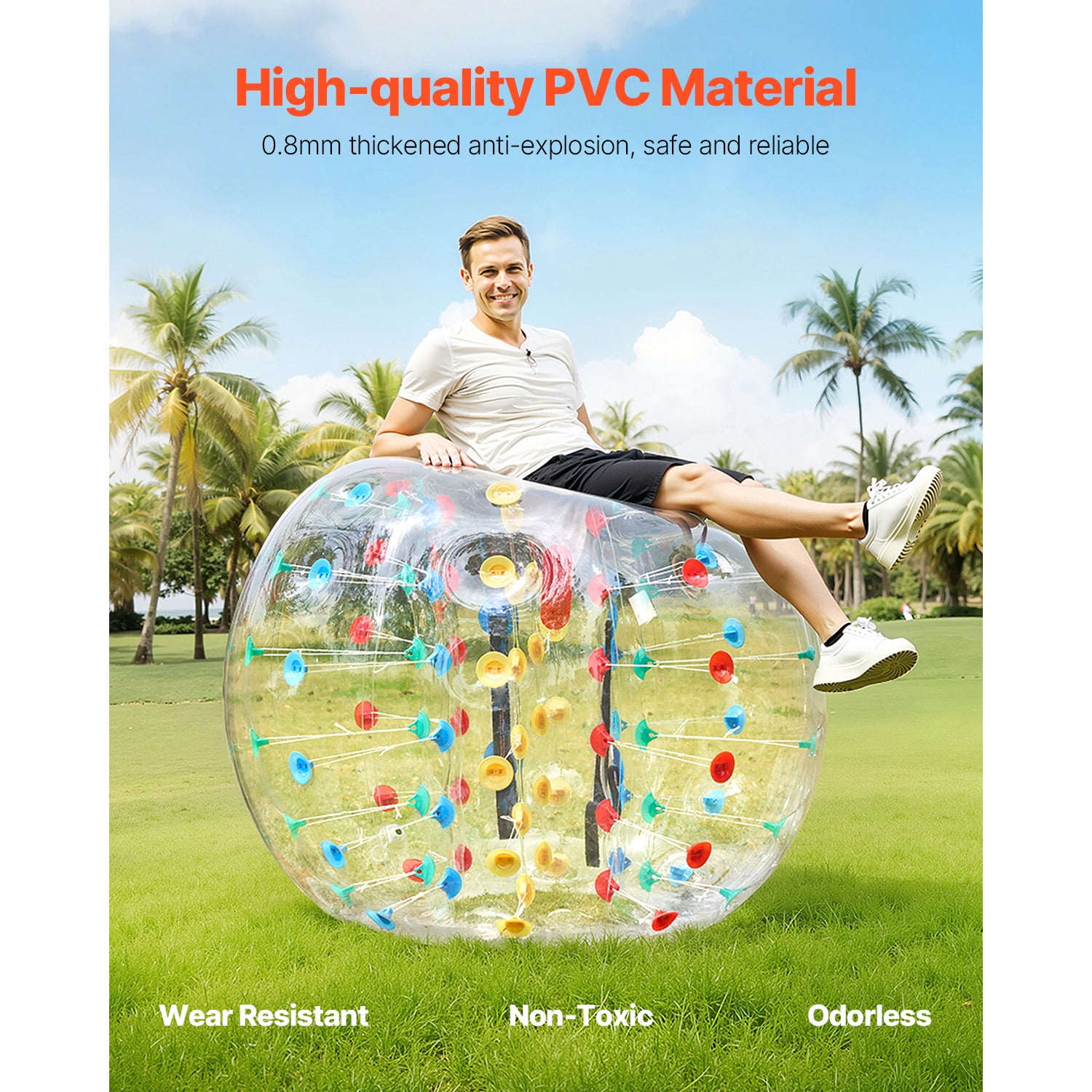 KFFKFF Bubble Soccer Balls Single Pack, 5FT/1.5M Diameter, 0.8mm PVC Thickness, Human-Sized Hamster Zorb Ball, Ideal for Outdoor Team Sports and Games, Multicolored Garden and Park Toy