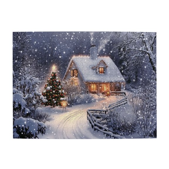 500 PCS Rural Cottage With Snow Scenery Jigsaw Puzzles 500 Pieces,Enjoy The Puzzle Solving Process,Funny Artwork For Adults,Classic Christmas Wooden High Difficulty Puzzle,Stress Relieving Pleasure