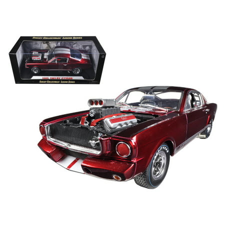 1965 Ford Shelby Mustang GT350R With Racing Engine Metallic Red With Silver Stripes 1/18 Diecast Car Model by