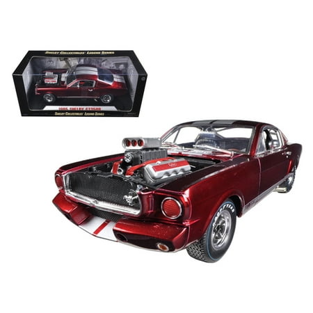 06 Shelby - 1965 Ford Shelby Mustang GT350R With Racing Engine Metallic Red With Silver Stripes 1/18 Diecast Car Model by Shelby