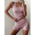 thumbnail image 6 of Women Workout Sets 2 Piece Seamless Ribbed Crop Tank High Waist Shorts Yoga Outfits Pink M, 6 of 7