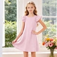 thumbnail image 5 of vigerkar Girls Summer Ruffle Dress Flutter Sleeve Casual Ribbed Dresses Elastic Waist with Pockets 5-14 Years (Pink, 8-9 Years), 5 of 5