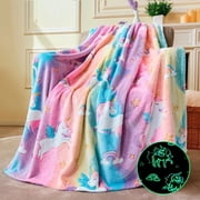 Joyfy Glow in The Dark Blanket Unicorn Gifts for Girls 50 x 60 Soft Cozy Flannel Kids Throw Blanket