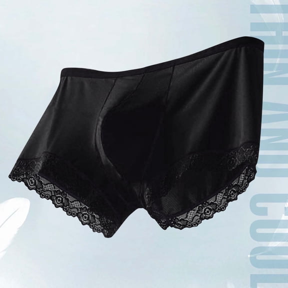 JUSLIO Boxer Briefs for Men Mens Underwear Lace Trunks Low-Rise Comfortable Soft Underwear Black L