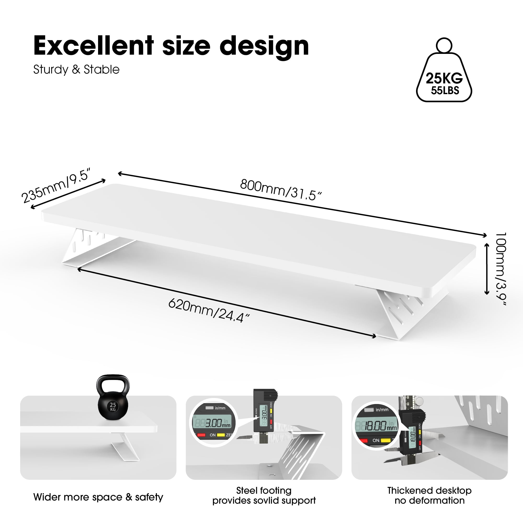 Fenge Dual Monitor Stand Riser, 31.5 inch Long Monitor Stand for Desk