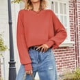 thumbnail image 6 of Byworldtasic Womens Sweaters Womens Fall Cropped Sweater Casual Long Sleeve Crew Neck Side Slit Ribbed Knit Pullover Sweater Crop Tops Watermelon Red, 6 of 9