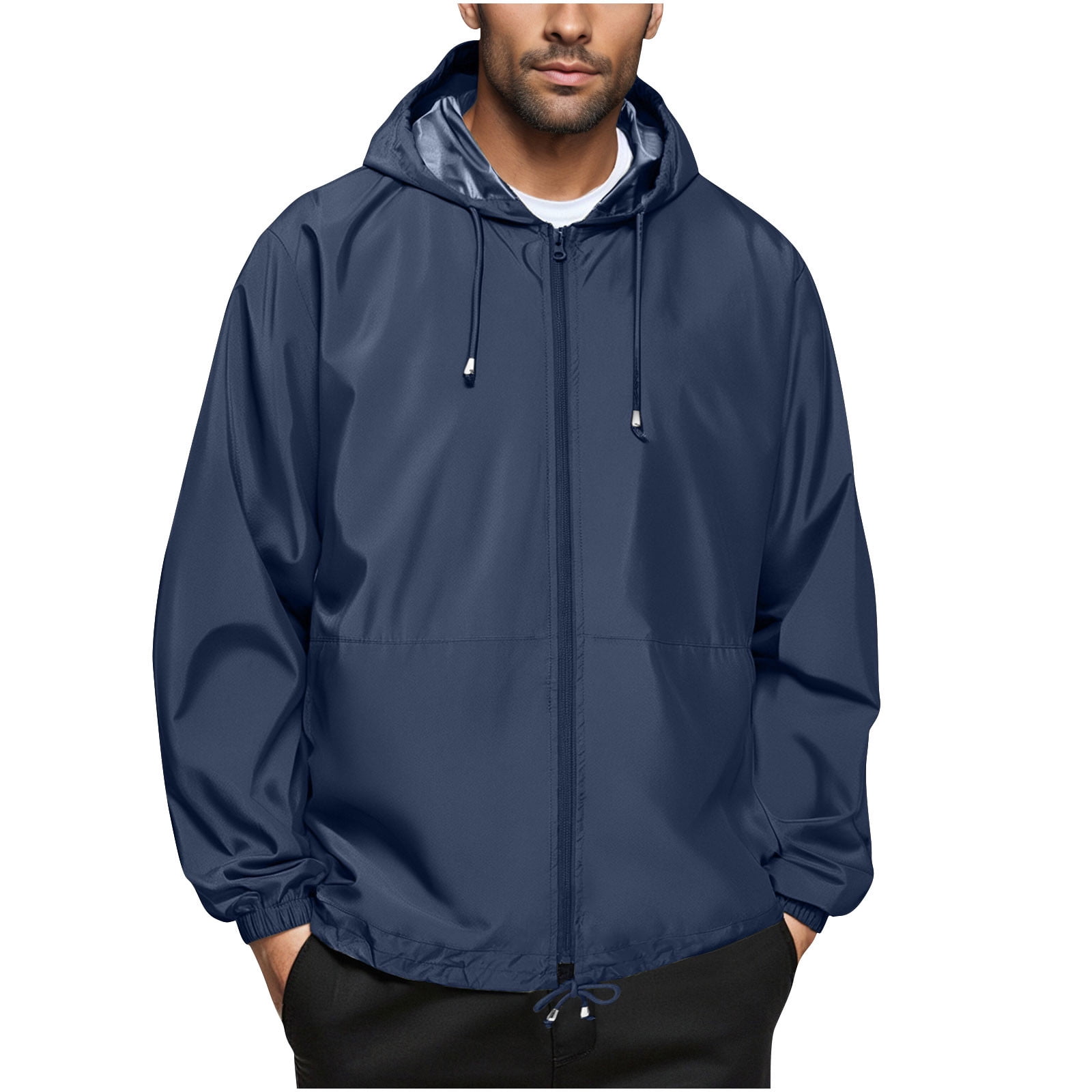 Stamzod Packable Rain Jacket Mens Solid Color Long Sleeve