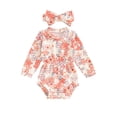 thumbnail image 2 of Musuos Baby Girls Autumn Romper 0-18Months Long Sleeve O Neck Floral Print Casual Romper with Headband, 2 of 8