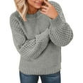thumbnail image 2 of Women's Fashion Casual Round Neck Long Sleeve Cable Knit Sweater Top for Fall and Winter, Cozy and Classic, Perfect for Cool Weather,Gray,Size XL, 2 of 6