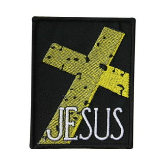 Embroidered Iron On Patch - Black & White Christian Symbol Jesus Fish Patch  