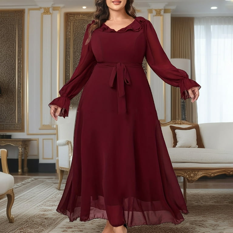 white christmas dresses Winter Moss 3/4 Sleeve Belted Chiffon Hankerchief Hem Dress main image 0