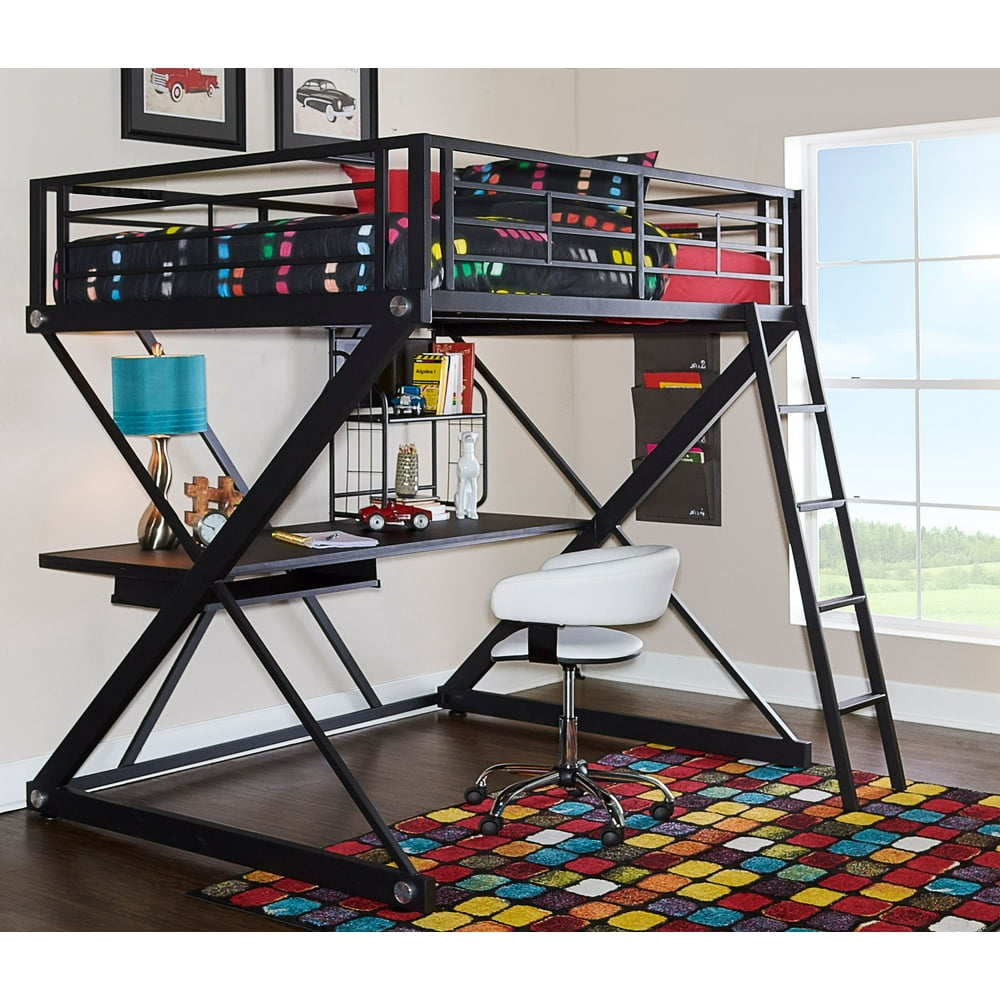 Powell Z Bedroom Full Size Study Loft Bunk Bed, Black