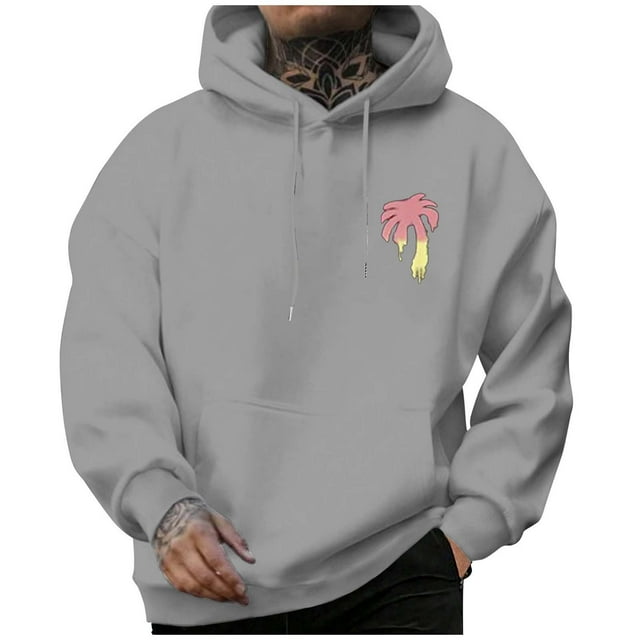 VBARHMQRT Chandail à Capuche Bleu Marine Mode Décontractée pour Hommes Impression Numérique 3D Lettre Cocotier Manches Longues