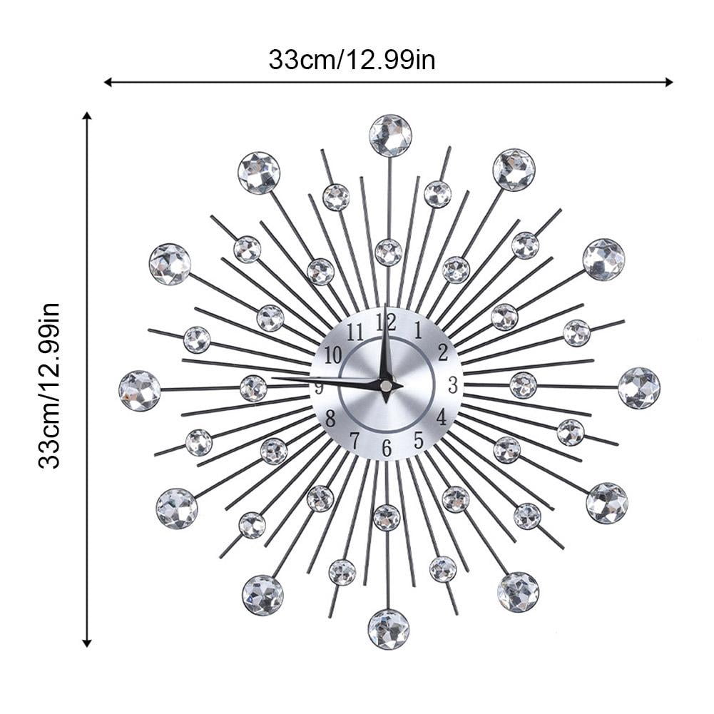 Kritne Wall Clock, Sparkling Bling Metallic Silver Flower-Shaped Wall Clock for Living Room Office, Decorative Clock