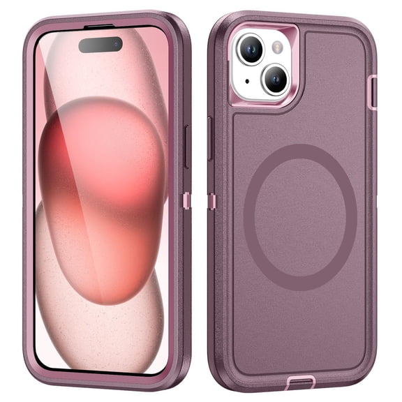 Designed for iPhone 15 Plus Case, 3-in-1 Ultra Slim Protective Cover with Silicone EVA PC, Durable Shockproof Lightweight Magnetic Full Body Protection for iPhone 15 Plus, Purple Pink