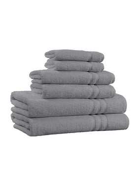 100% Cotton 6-Piece Towel Set - Absorbent and Fade Resistant Bath Towels Set (Silver)